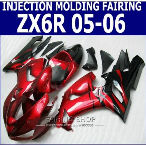 Cheap Fairings zx6r 05 06 Fairing kit For Kawasaki NINJA ZX 6R 2005 2006 (Wine red ) +7gifts p43