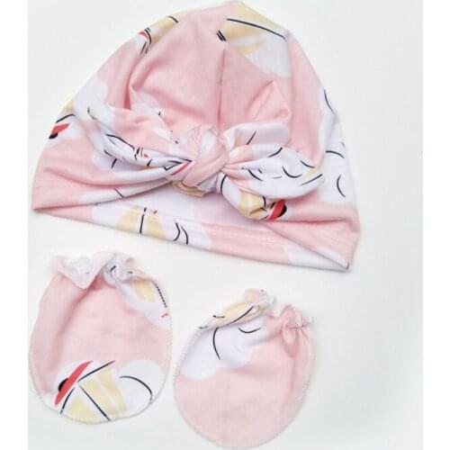 Baby Anti-scratching Gloves Knotted Headband Hat Set Newborn Mittens Hair Band Beanie Cap Kit Infants Shower Gifts