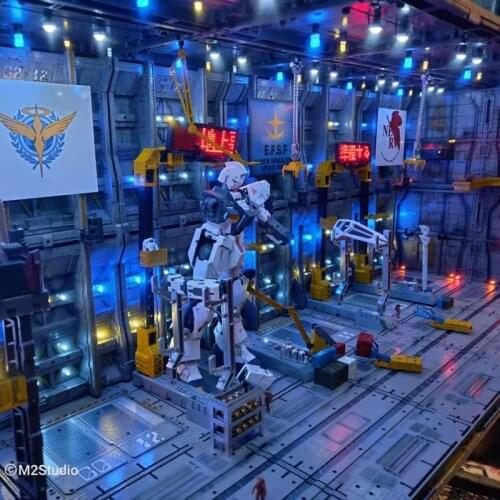PG RG MG HG SD Gundam Science Fiction Spacecraft Model Hangar Base Scenario Building Painted Model With Colorful Lights Toys