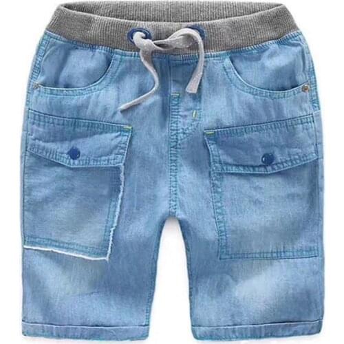 Baby Boys Capris Pants Soft Thin Childrens Clothing Casual Capris Denim Pants For Boy Light Blue With Pockets Kids Summer wear