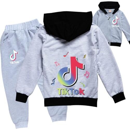 TIK TOK Childrens Set Clothing Print Kids Boys Girls Suit Sweatshirts Black Jogging Pant+6 Color Zipper Hoodies