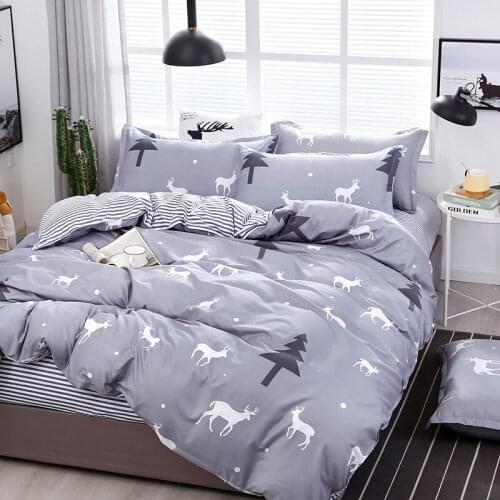 Grey Cartoon Tree Elk Forest Comforter Bedding Set Cute Luxury Fashion King Queen Twin Size Bed Linen Duvet Cover Set Gifts
