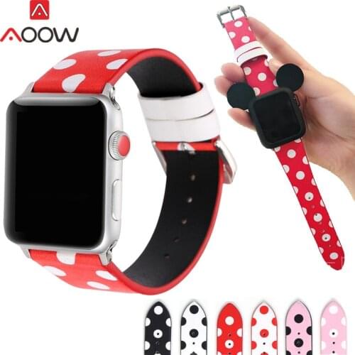 Leather Watchband for Apple Watch 40mm 44mm 38mm 42mm Black White Pink Polka Dots Printed Bracelet Strap Band for iWatch 1 2 3 4