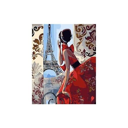 MaHuaf-X867 Eiffel Tower and fashion woman in a red skirt painting by numbers Hand-painted canvas oil paintings for home decor