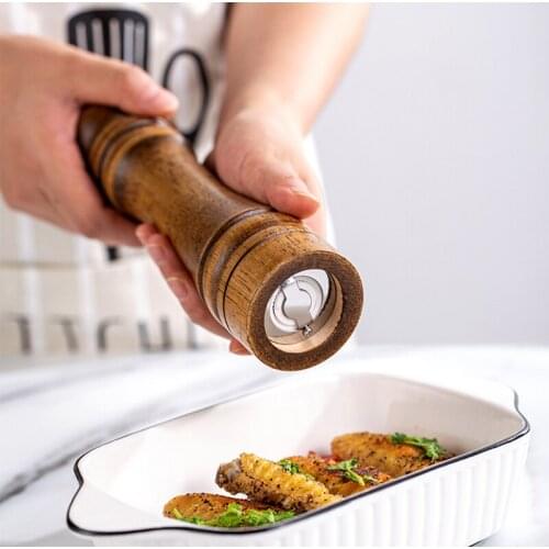 Salt and Pepper Mills Classical Oak Wood Pepper Mill Handheld Seasoning Grinder Strong Adjustable Ceramic Grinder Kitchen Tools