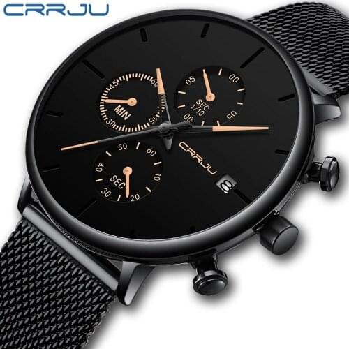 CRRJU 2268 Men Classic Analog Quartz Wrist Watch Stainless Steel Mesh Brand Luxury Waterproof quartz Men Watches