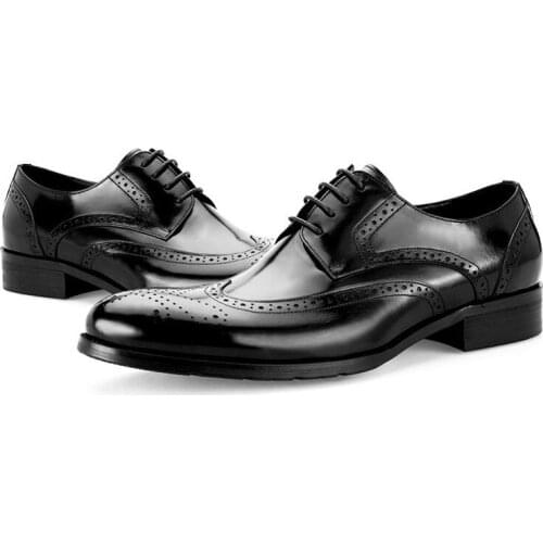 Men Business Dress Shoes Genuine Leather Italian Handmade Pointed Toe Brogues Zapatos Carved Wedding Footwear Men Plus Size 45