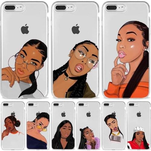 Melanin Poppin African Black Girl Phone Case Transparent soft For iphone 5 6 7 8 11 12 s c se plus mini x xs xr pro max funda