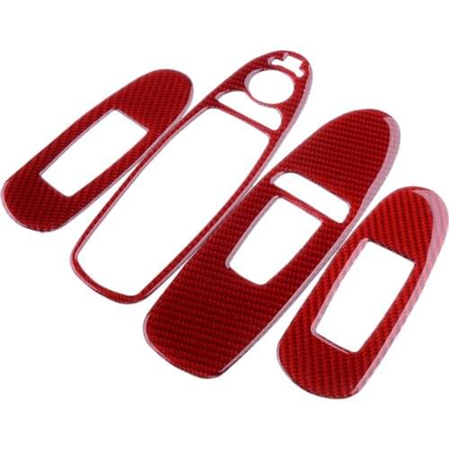 4Pcs Window Lift Switch Panel Trim Moulding Cover Car Red Carbon Fiber Fit for Infiniti Q50 2019 2018 2017 2016 2015 2014