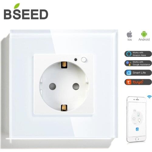 BSEED Single Wifi Wall Socket Work With Tuya Smart Life Socket WIFI Socket White Black Golden Colors 86*86mm For Smart Home