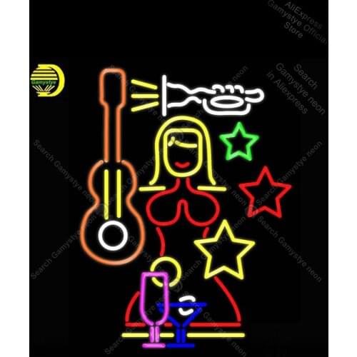 NEON SIGN For Night Club With Girl Guitar NEON Bulbs Sign zipp lighter Store Wall Displays Lamparas De Neon Polis Signage Shop