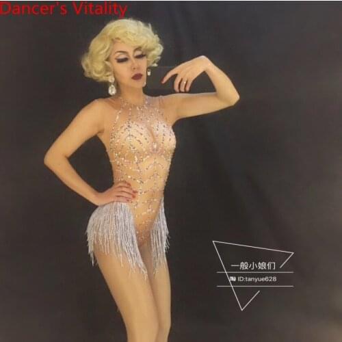 Nightclub Bar Late-night Show False Perspective Sexy Stage Wear Pole Jazz Dance Performance Costume Sparkling Diamond Clothes