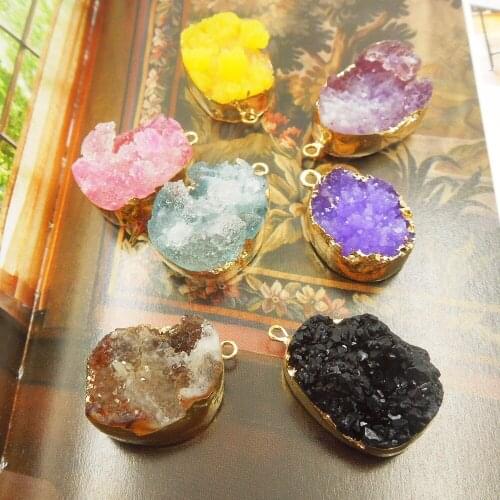 New Fashion Hot Sale Handcraft Natural Druzy Connector Irregular Shape Crystal Rainbow resin Charms for Party Gift