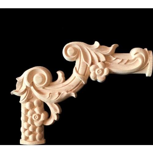 New Wood Carved Corner Onlay Applique Unpainted Furniture Home Decor 12cm Decorative Figurines Door Decoration for Furniture