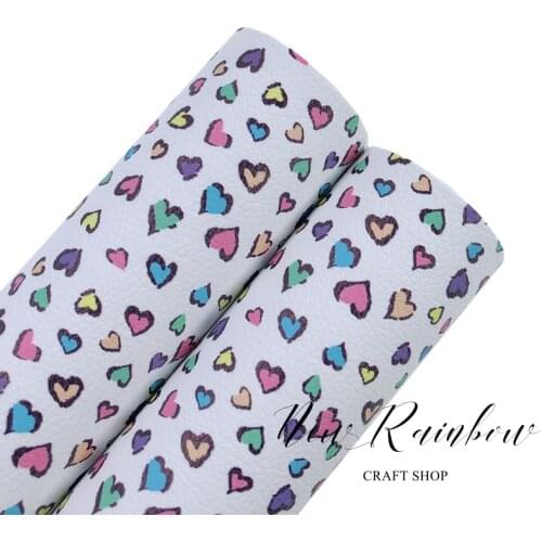 New Rainbow 30x22CM/A4 Sheet Leopard Heart Shaped Spots Artisan Leatherette For Crafts, Baby Shoes, Hair Bows, DIY Projects