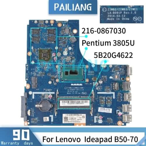 PAILIANG Laptop motherboard For Lenovo Ideapad B50-70 Pentium 3805U AMD R5 Mainboard LA-B091P 5B20G4622 216-0867030 DDR3 TESTED