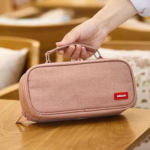 Pencil Case Canvas Double Layer Large Capacity Kawai Kids School Supplies Make up Bag Pen Box Student Pouch Stationery Gift