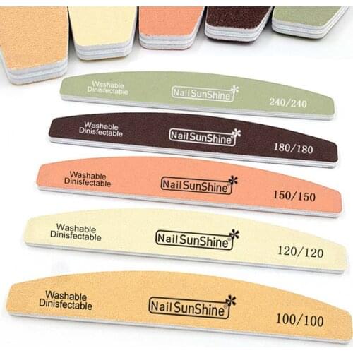 5pcs Macaron Color Half Moon Nail File Buffer Double Side Sandpaper Nail File Sanding Blocks Grinding Polishing Tools
