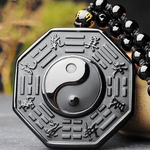 Natural Black Obsidian Yin Yang Bagua Pendant Fashion Boutique Jewelry Mens and Womens Life Year Necklace Gift Accessories