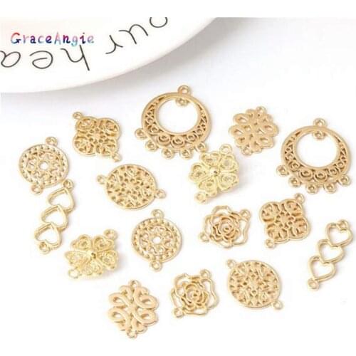 GraceAngie 10 pcs Hollow Flower Earrings Charms Alloy Gold Color Pendant Women Necklace Ear Drop Bracelet Jewelry DIY Accessory