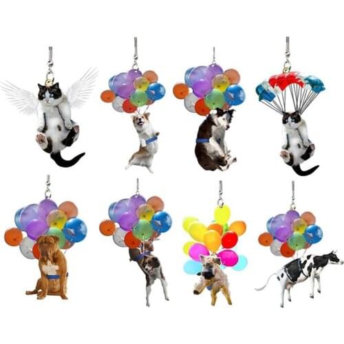 Car Hanging Ornament Dog Keychain Pendant With Colorful Balloon Gift Artificial Cat Dog Animal Model