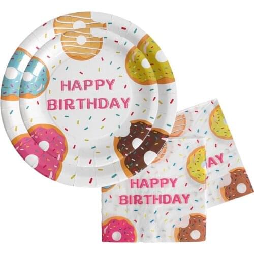 Doughnut Grow Up Paper Cup Napkin Plates Happy Birthday Anniversary Baby Shower Candy Bar Party Decor ww22
