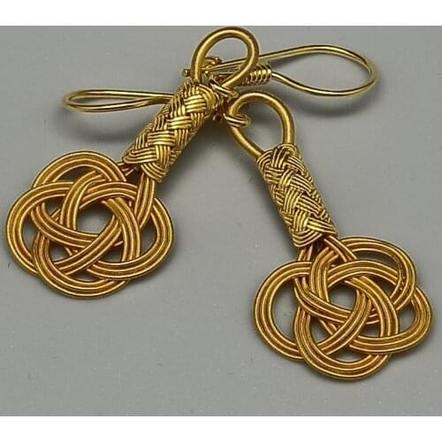 Trabzon Kazaz Earrings hand-knitted 1000 sterling silver 24 carat gold plated with the eternal love knot