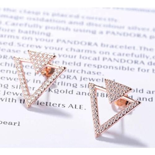 Buyee Female Stud Earring Triangle Micro-mosaic Zircon 925 Sterling Silver Wedding Earring for Women Simple Fashion Jewelry