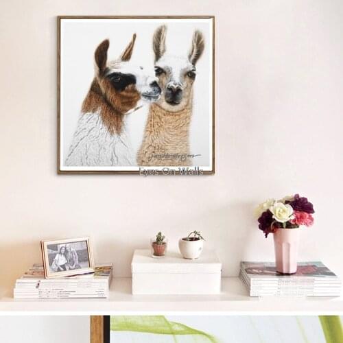 Nordic Animal Square Canvas Print and Poster Vintage Cute llama Painting Wall Pictures For Living Room Scandinavian Home Decor