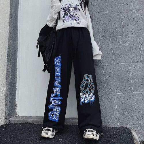 HOUZHOU Hip Hop Wide Leg Pants Autumn Fashion 2020 Trousers Women Harajuku Print Streetwear High Street Casual Sweatpants Women