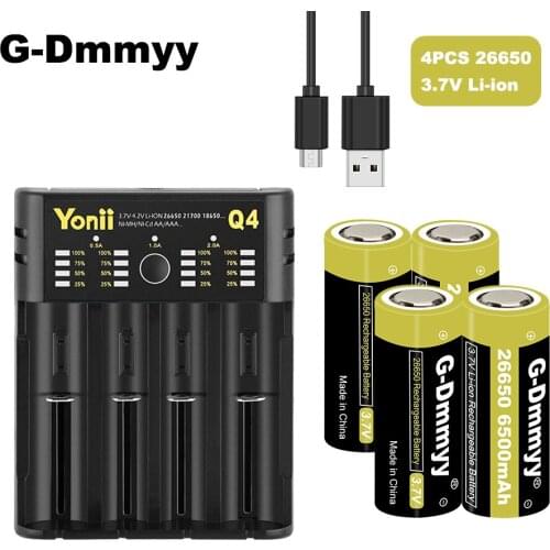 LED Smart Battery Charger for 18650 26650 14500+26650 Battery 3.7V Li-ion Rechargeable Batteries 6500mAh