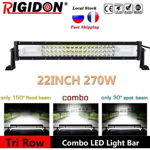 RIGIDON Tri Row 7D LED Light Bar 22inch 270W Flood Spot Combo Beam for Jeep Offroad Truck 4WD SUV Car Driving Light Fog Light
