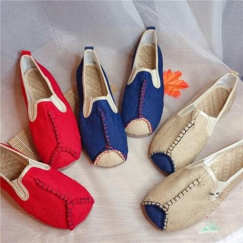 Dali hand Made color matching straw woven Vintage hemp sewing shoes Buddhist style cow tendon soft bottom literary women shoes