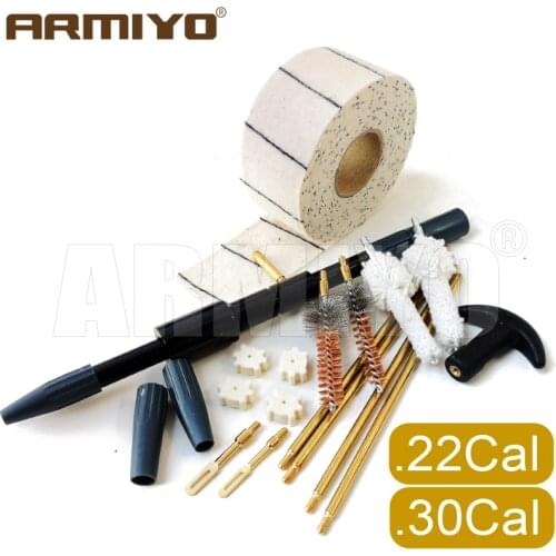 Armiyo .22Cal .30Cal AK Universal Gun Bore Guide Rifle Cleaning Kit Chamber Mop Cleaning Pads Wool Felt Cotton Brush m4 Hunting