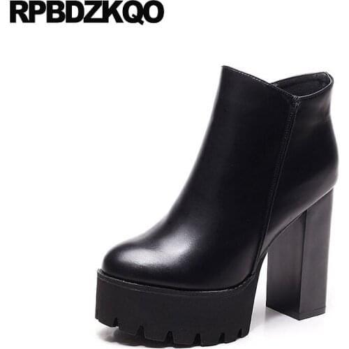 Waterproof European Women Boots Winter 2017 Booties Ankle Round Toe Black High Heel Sexy Shoes Chunky Thick Platform Ladies Fur