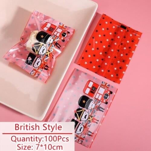 100pcs/lot Soap Cookie Packaging Bag Cartoon British Soldiers Cellophane Gift Wrap Cute Red Bus Stars Craft Plastic Sachets Bags