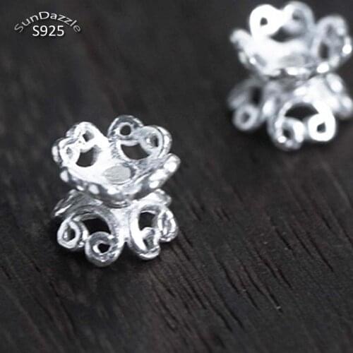 2pcs Real Solid 925 Sterling Silver Double Side Flower Bead Caps Necklace Bracelet Connector for DIY Jewelry Making Findings
