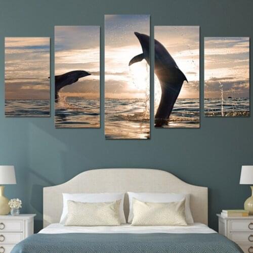 Frameless Living Room Hd Printing Wall Painting 5 Pcs Sunset Dolphin Seascape Scenery Modern Art Pictures Home Decoration Poster
