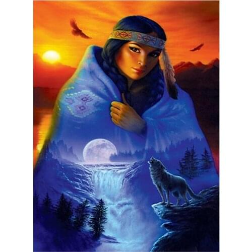 5D DIY Diamond Embroidery Indians And Beast Wolf Animals Diamond Painting Full Diamond Mosaic Needlework Crafts Home Paintings