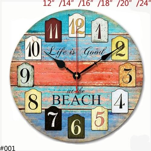 Antique Blue Orange Life is Good At the Beach With Arabic Numerals Printed 12, 14, 16, 18, 20, 24 inches Round Wooden Wall Clock