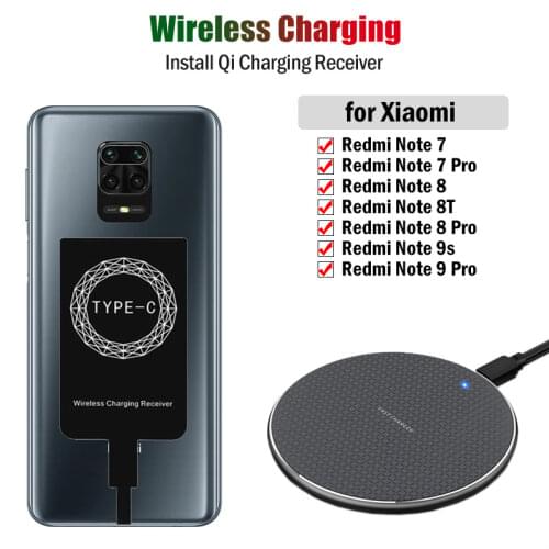 Qi Wireless Charging Receiver for Xiaomi Redmi Note 7 8 8T 9 9S 9 Pro Phone Wireless Charger Pad USB Type-C Charging Adapter