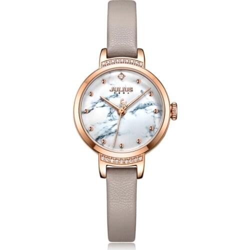 Julius watch Womens Watch Rose Gold Fashion Dress Watch 3D Printing Marbe & Flower Dial Slim Leather Strap Watch Montre JA-1097