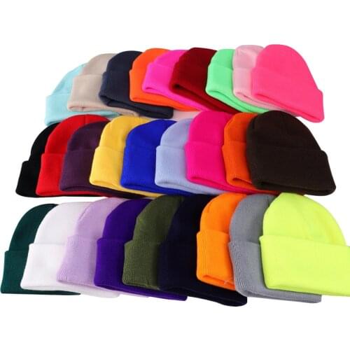 Children Solid Color Knitted Beanies Hat Winter Warm Ski Hats Baby Kids Multicolor Skullies Caps Soft Elastic Cap Sport Bonnet