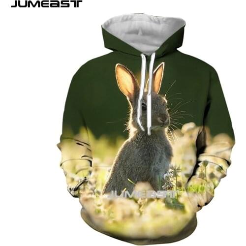 Jumeast Brand Men/Women 3D Printed Sweatshirt Animal Rabbit Long Sleeve Cap Hoody Sport Pullover Hoodies