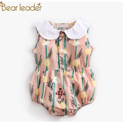 Bear Leader Baby Summer Clothing New Fashion Infant Sweet Clothes Girls Floral Print Rompers Sleeveless Ruffles Jumpsuits 3M-24M