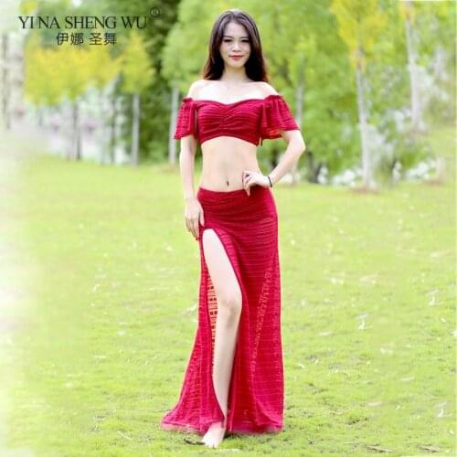 Belly Dancing Set Sexy Belly Dance Lace Practice Clothes Suit Oriental Dance Beginners Practice Long skirt Performance Clothing