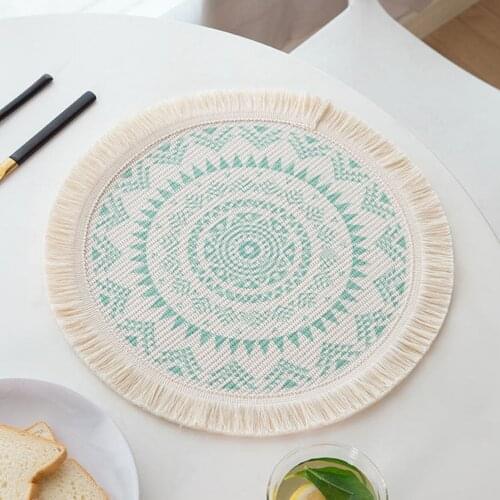 European Bohemian Style Round Table Mat Printed Cotton Woven Mat Placemats Cutlery Dinnerware Mat for Home Hotel Banquet Wedding