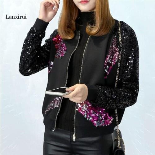 Fashion Embroidered Sequins Plus size Bomber Jacket New Spring Autumn Jacket Women Loose Stitching Basic Outwear