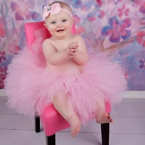 Hot Retail Baby Girls Tutu Skirts Infant Solid Color Handmade Fluffy Ballet Tutus Pettiskirt with Flower Headband Kids Clothing