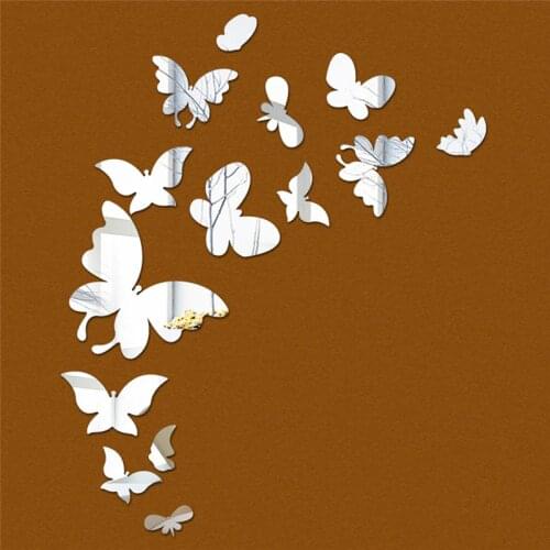 Funlife Fashion creative DIY wall stickers cartoon reflective 14 butterfly mirror wall stickers home decoration Mirror stickers